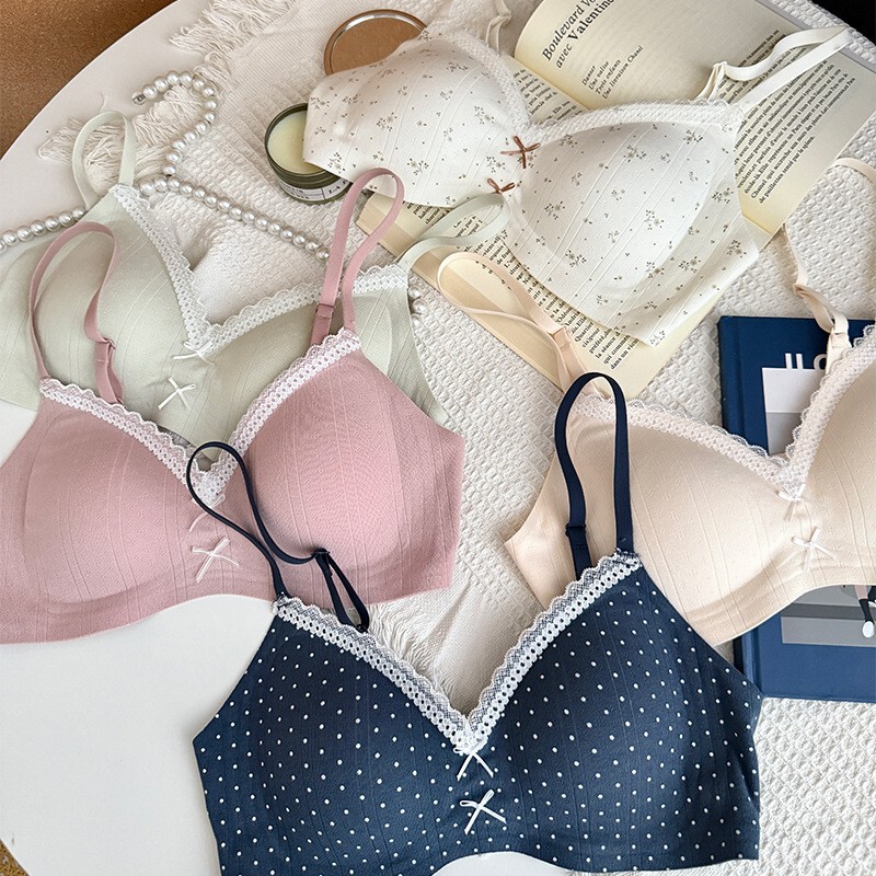 Floral Peninsula Seamless Underwear Women's Wireless Small Breast Gathering Bow Lace Girl Breathable Bra