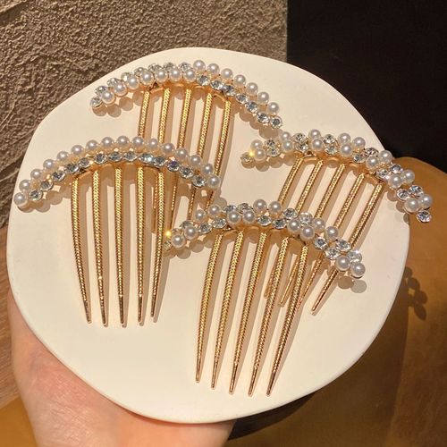 Zinc Alloy Imitation Pearl Hair Accessories Fashion Bead Hair Pin Simple Elegant Versatile Insert Comb Five-Tooth Hair Pin Reverse Insert Hair Comb