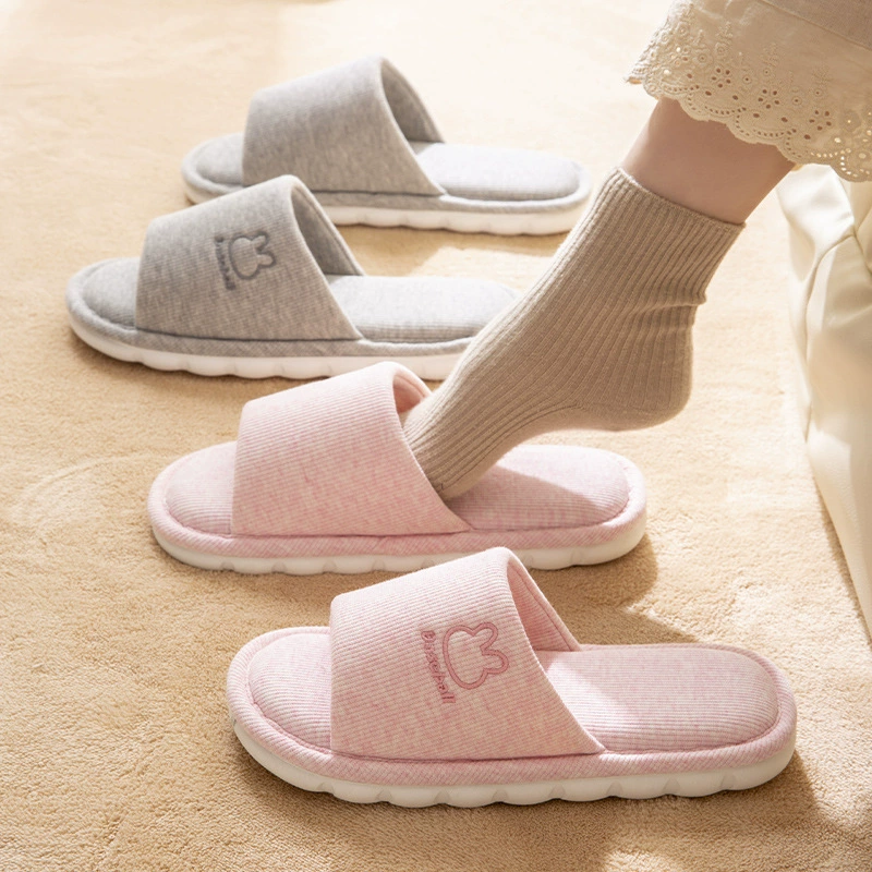 Льняные тапочки женские осенние и зимние новые интерьерные дома тихие домашние четыре сезона хлопчатобумажные тапочки мужская весна и лето