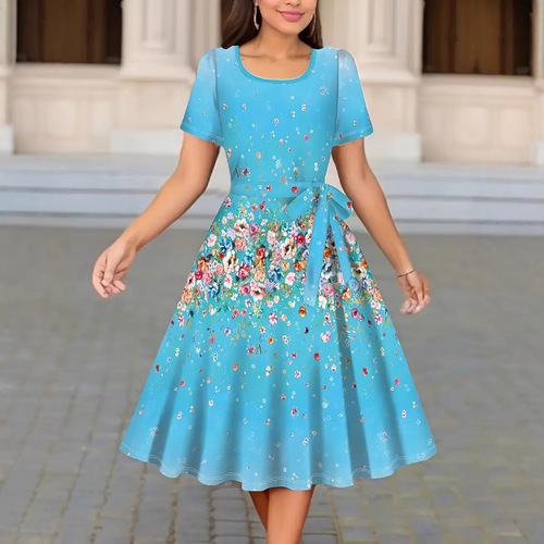 New European and American-style chic commuter floral-print dress for women