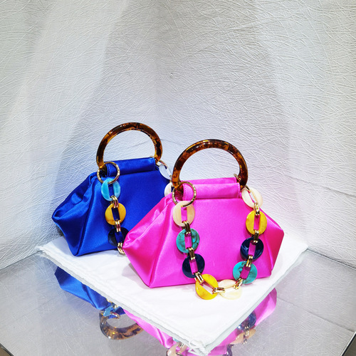 Evening Bag for Women  New Style Niche Satin Top Handle Bag High-end Refinement Fashion Acrylic Chain Evening Bag