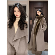 咖色翻领毛呢子大衣双面羊绒外套女2026新款冬季中长款风衣加厚冬