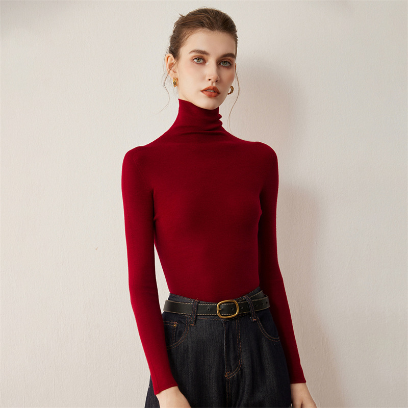 Fine Wool Sweater 2025 Autum New Women's High Collar Striped Bottoming Shirt Korean Style Slim Slim Sweater
