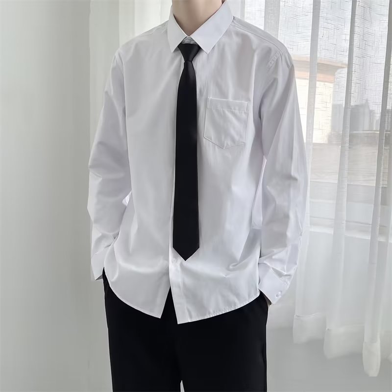 Camisa blanca de manga larga de los hombres marca de moda japonesa frito calle moda camisa suelta color sólido certificado de graduación pareja desgaste DK uniforme