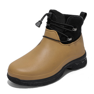 501 men's rain boots waterproof chef shoes leather thick bottom non-slip water shoes winter sleeve outdoor fleece-lined wading cotton boots