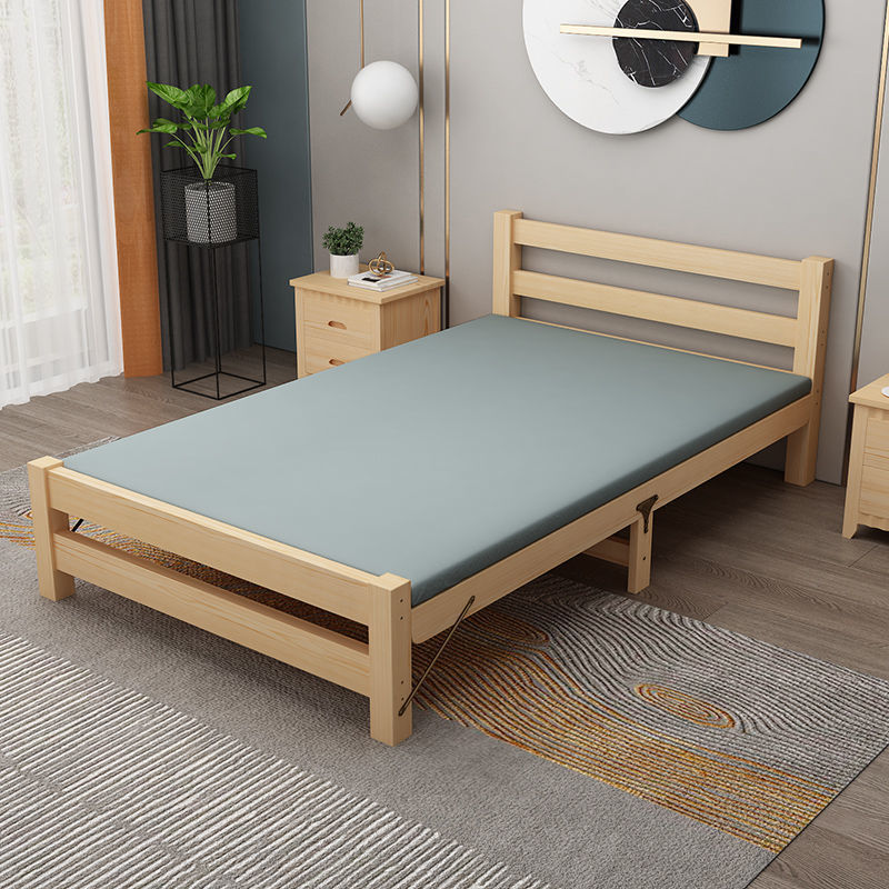 Cama de madera sólida de 1,2 m moderna simple de 1,5 m cama individual cama doble económica de 0,8 m cama plegable con respaldo suave