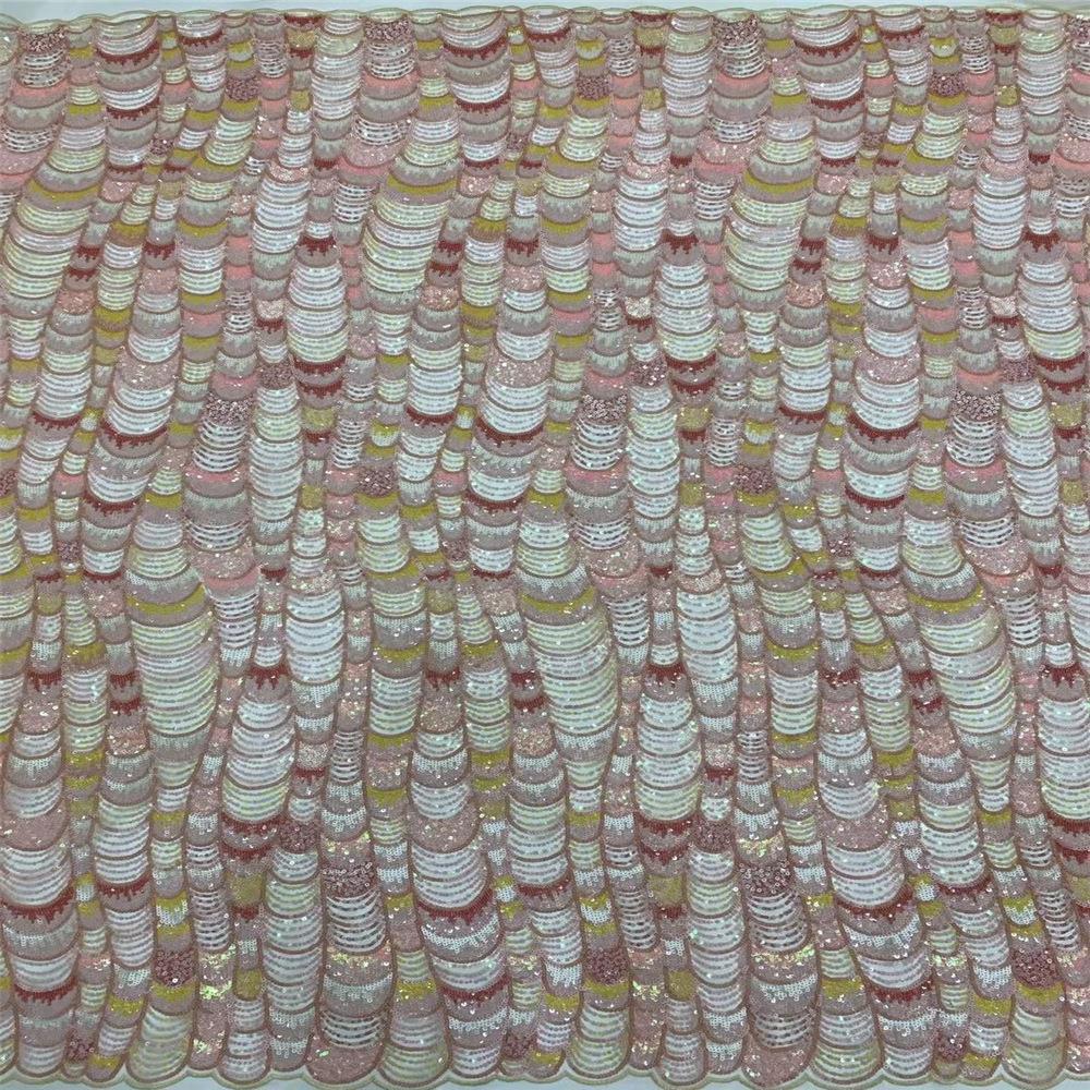 Concha de la onda textura de lentejuelas de hilo teñido ropa cheongsam tela Rosa lentejuelas de malla de encaje bordado de tela JX3692