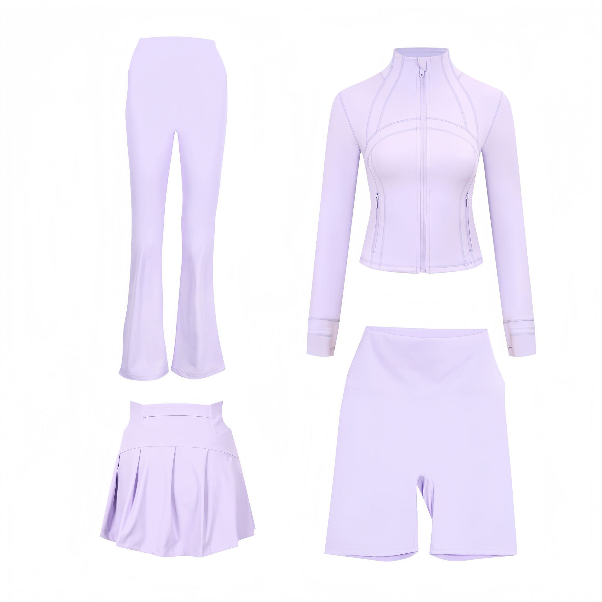 Women's Four Piece Set Short Jacket Flared Pants Short Skirt Slim Fit Elastic Sports Wear_voghion.com