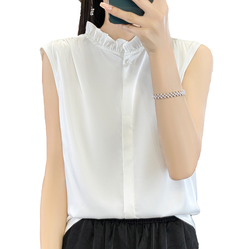 New Chinese-Style Acetate Satin Sleeveless Shirt for Women, Inner Shirt, Vest, Bottoming, Chinese-Style Fungus Collar Silk Top