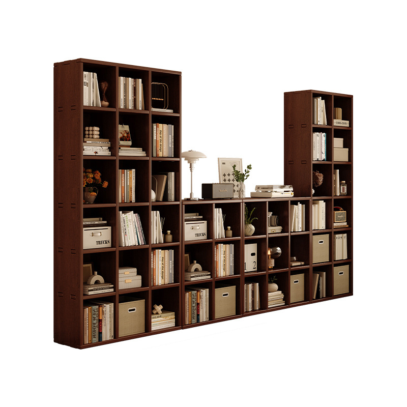 Estante de madera sólida toda la pared del gabinete de libros integral hasta la parte superior para la sala de estar color nuez pared completa gabinete de exhibición doméstica