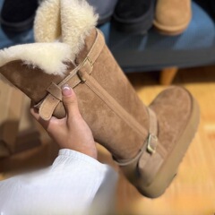 骑士靴皮毛一体雪地靴女2025新款厚底女高筒冬季百搭加厚保暖棉鞋
