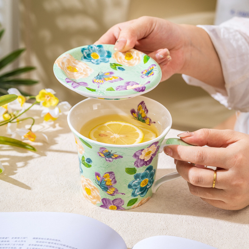 花韵马克杯水杯陶瓷杯高颜值早餐杯家用精致杯子办公室茶杯咖啡杯|undefined