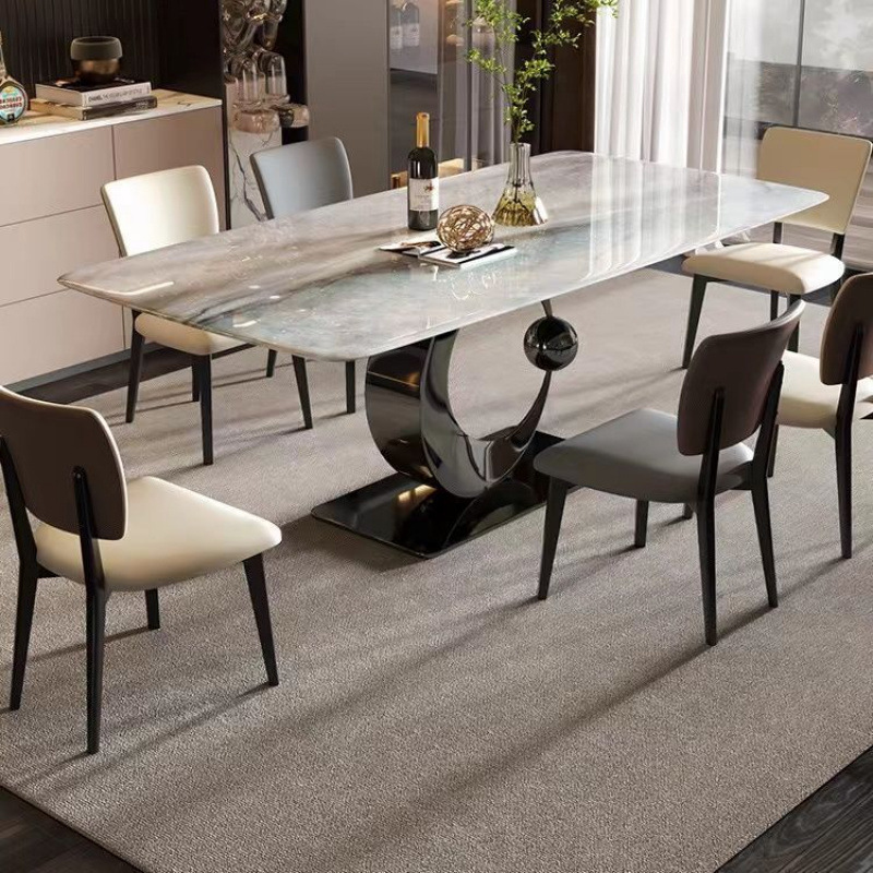 Mesa de comedor de mármol natural moderno simple y lujoso mesa de comedor rectangular de piedra ultracristalina italiana combinación