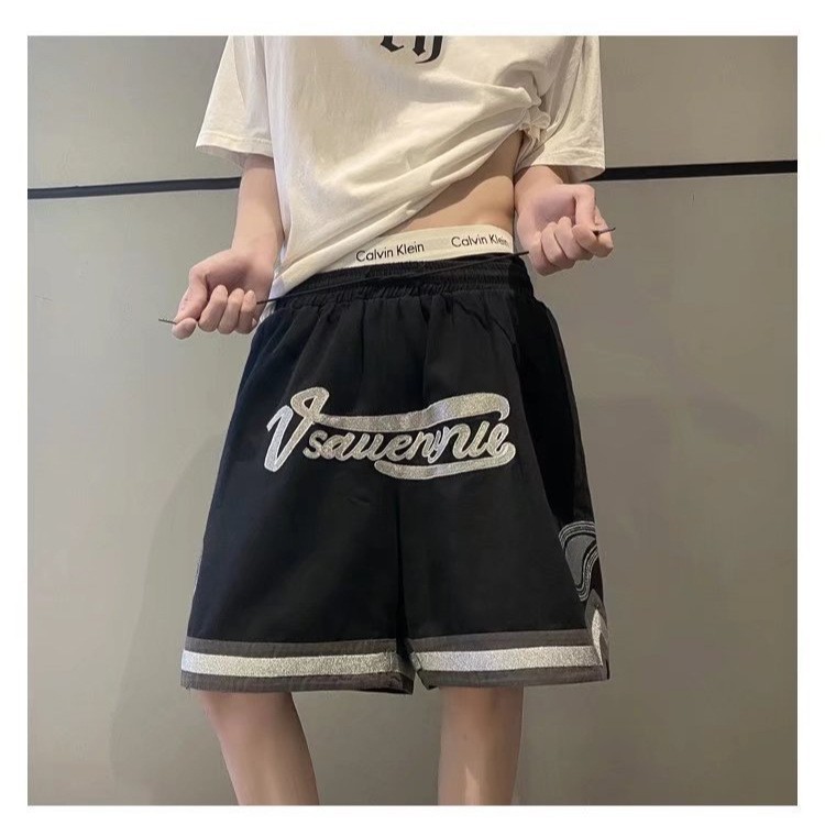 Pantalones cortos casuales de verano para hombres, marca de moda, color sólido, contraste simple, tendencia, tubo recto suelto, pantalones deportivos de cinco puntos