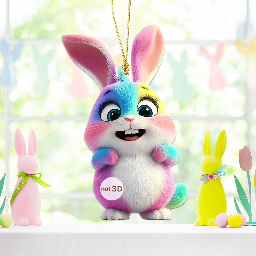 Pascua transfronteriza venta encantadora dibujos animados conejo muñeca decoración colgante acrílico plano arco iris llavero image 2