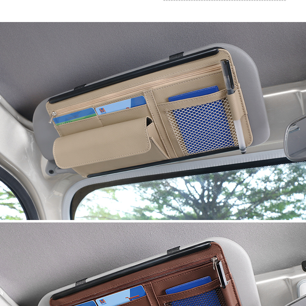 Car Sunshade Glasses Case, Document Receipt Holder, Car Rubber Frame Zipper, Multi-functional Card Bag Cosmetics Bag