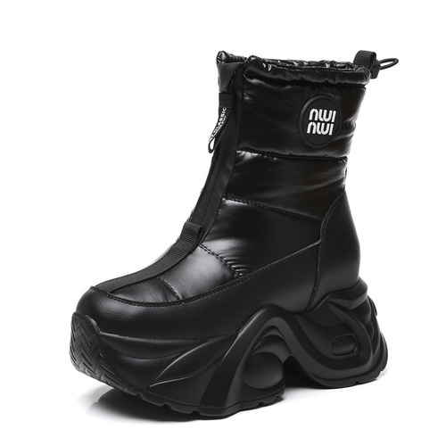 Thick sole, height-increasing, velvet, waterproof, non-slip snow boots, women's winter new warm cotton shoes, medium and high tube shoes, trendy