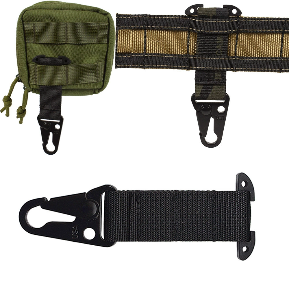 Mosquetón táctico con clip MOLLE y gancho de choque de aluminio