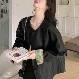 风两面穿黑色皮衣外套女春秋2025新款复古休闲百搭小个子PU夹克