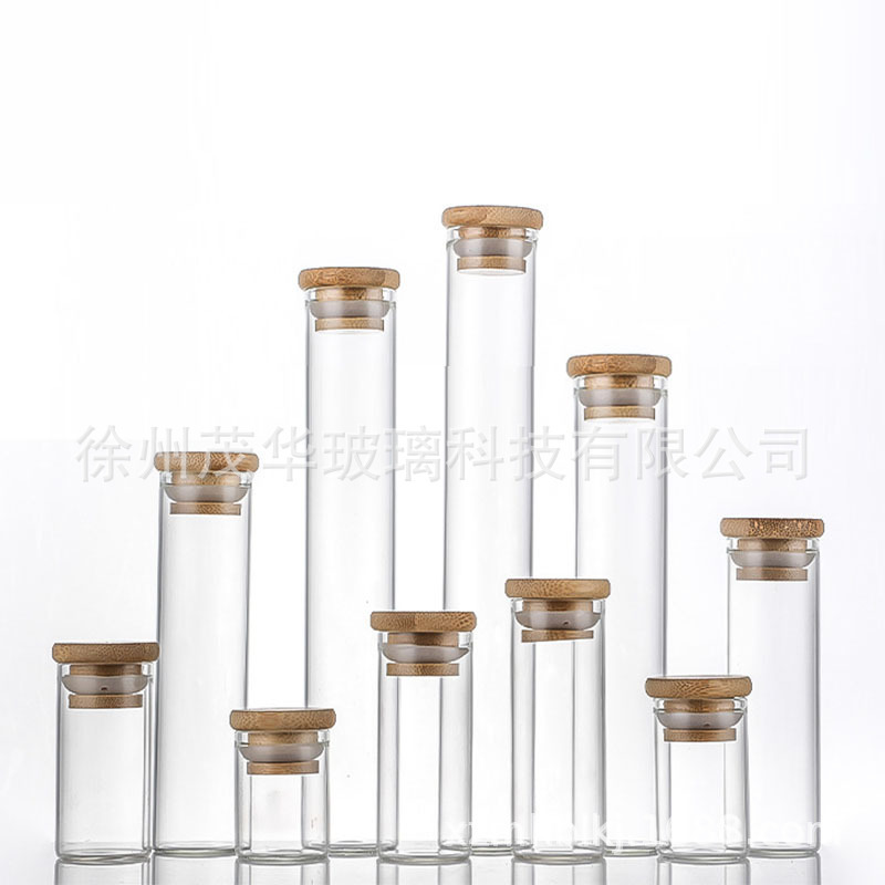 30mm Diameter Bamboo Stopper Glass Bottle Scented Tea Bottle Coffee Bean Display Bottle Wolfberry Tea Can Line Fragrance Flat Mouth Test Bottle