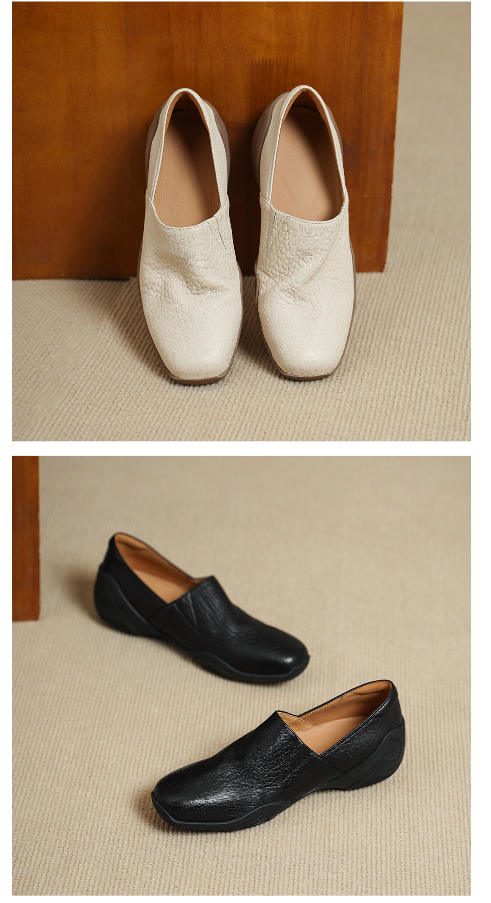 Giày loafer nữ da dê mũi tròn, gót trung 3 cm, hoa nổi, phong cách cổ điển — đen chi tiết 10