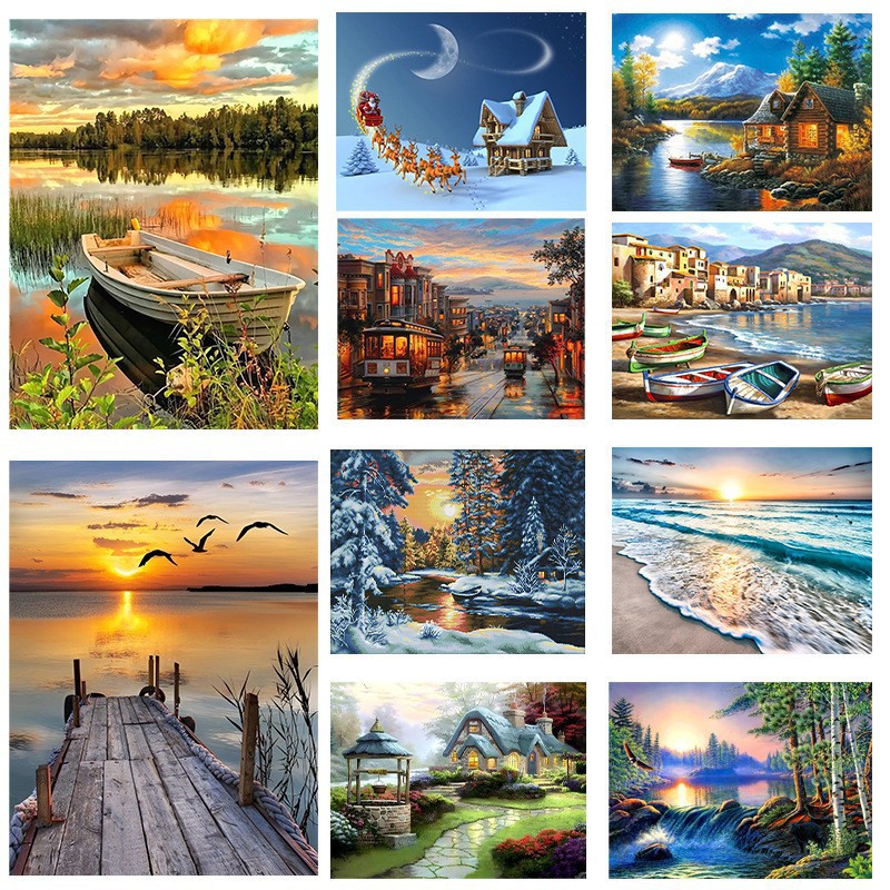 Diamante DIY transfronterizo pintado completo mar flor paisaje jarrón decoración pintado 5D Rubik cubo fábrica de diamantes al por mayor