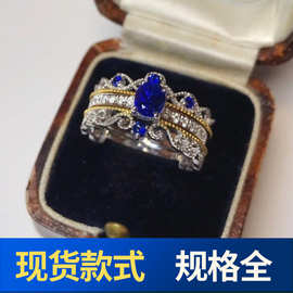 新款天然蓝宝石戒指S925银镶嵌主石4*5mm百搭网红爆款女饰批发