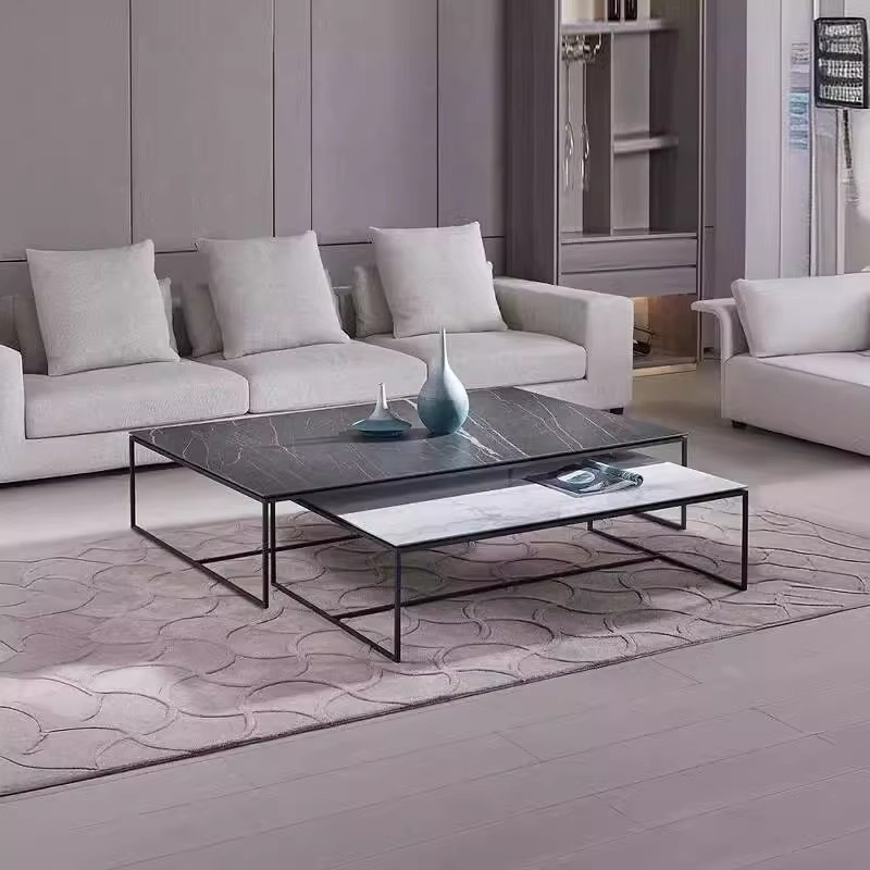 Mesa lateral de sofá de pizarra de roca, mesa de esquina de celebridades de Internet de alta gama de lujo ligero, mesa de borde estrecho, mesita de noche, sala de estar, mesa de centro cuadrada minimalista, mesa baja