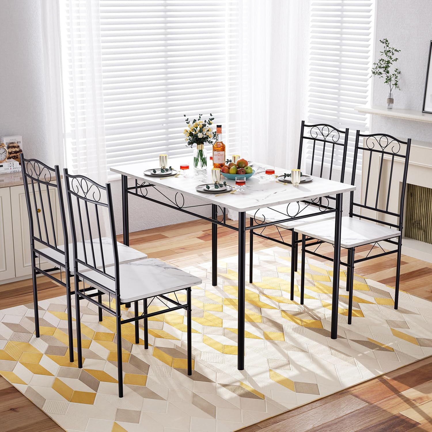 Mesa y silla de comedor de mármol blanco transfronterizo, muebles caseros, cocina simple, sala de estar, mesa y silla