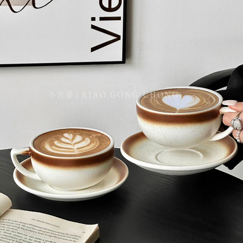 Japanese-Style Sawada Cup Retro Coffee Cup and Saucer Professional Embossed Ceramic Latte Art Cup Afternoon Tea American Latte Cup Japanese-Style Sawada Cup Retro Coffee Cup and Saucer Professional Embossed Ceramic Latte Art Cup Afternoon Tea American Latte Cup