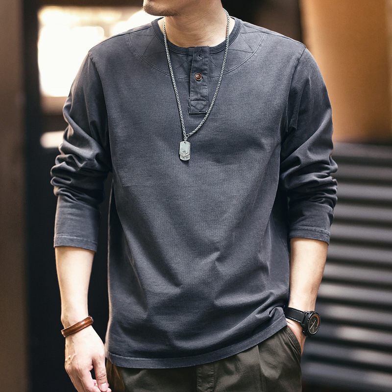 High-end long-sleeved T-shirt men's 2023 autumn fashion brand cotton sweater casual Henry collar bottoming shirt wholesale High-end long-sleeved T-shirt men's 2023 autumn fashion brand cotton sweater casual Henry collar bottoming shirt wholesale