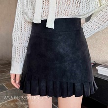 韩版设计感高腰百褶短裙秋冬新款美拉德显瘦雾面包臀裙半身裙女