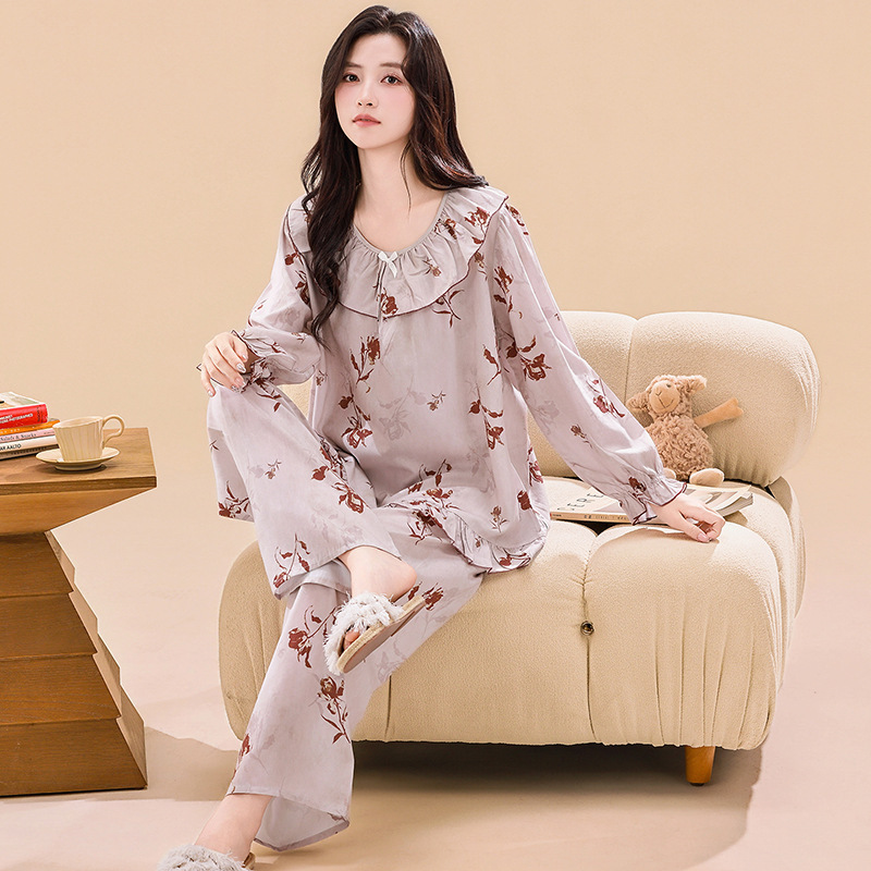 Cotton Silk Pajamas, Home Clothes, Lazy Chinese Style Pajamas for Women, Spring and Summer Comfortable and Breathable Doll Round Neck Air-Conditioned Clothing Set Cotton Silk Pajamas, Home Clothes, Lazy Chinese Style Pajamas for Women, Spring and Summer Comfortable and Breathable Doll Round Neck Air-Conditioned Clothing Set