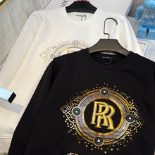 欧洲站高端潮牌卫衣男双R字母烫金时尚大牌上衣纯棉长袖上衣外套