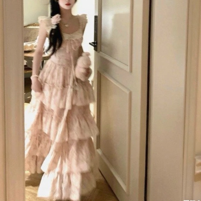 Tomoyois Shizhi Sakura Zhihua Ling Exquisite and Sweet Little Flying Sleeves Gentle Floral Waist Princess Dress