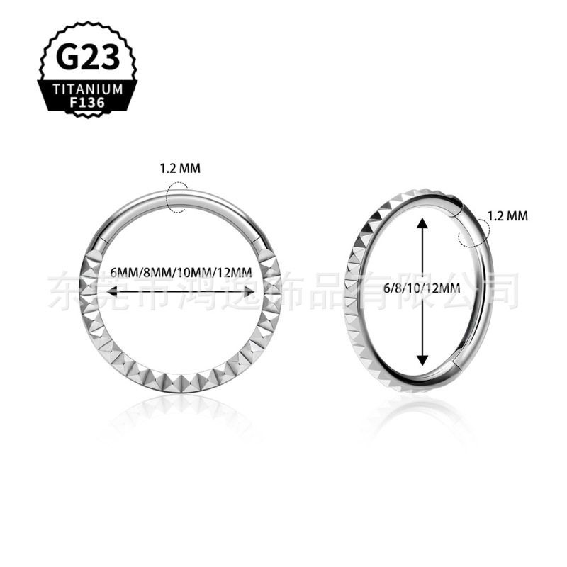 F136 Titanium Alloy Nose Ring Fashion Jewelry Pyramid Cnc Finely Carved Closed Ring Seamless Piercing Earrings