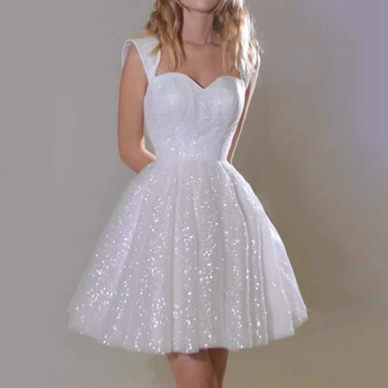 Ebay Dress 2026 New Model Cross-Border Foreign Trade Independent Site Sexy Sequin Strapless Short Princess Banquet Evening Dress