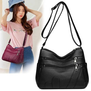 Multi-Layer Bag for Women 2024 New Soft Leather Crossbody Bag Large Capacity Versatile Middle-Aged Cowhide Shoulder Bag for Mothers