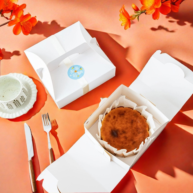 Caja de pastel de queso portátil blanca Caja de postre cuadrada de 6 pulgadas y 8 pulgadas Caja de embalaje de embrión de pastel vasco Caja de embalaje