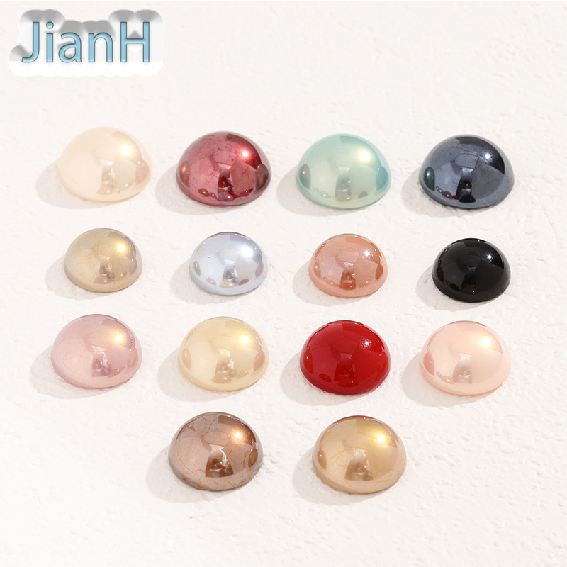 Abs Imitation Shell Pearl Loose Beads Flats Bottom Semicircle Colorful High-Gloss Plated Half-Sided Pearl DIY Necklace Jewelry Accessories