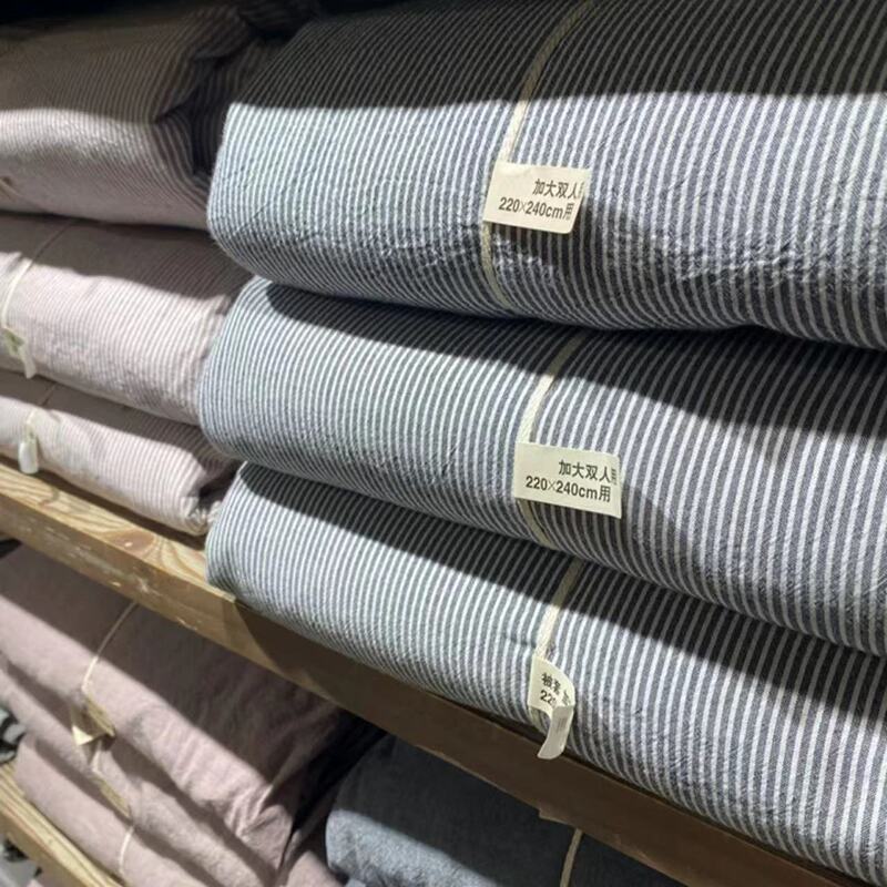 Factory direct non-printed cotton four-piece cotton yarn-dyed washed cotton bed dormitory simple striped good product fitted sheet