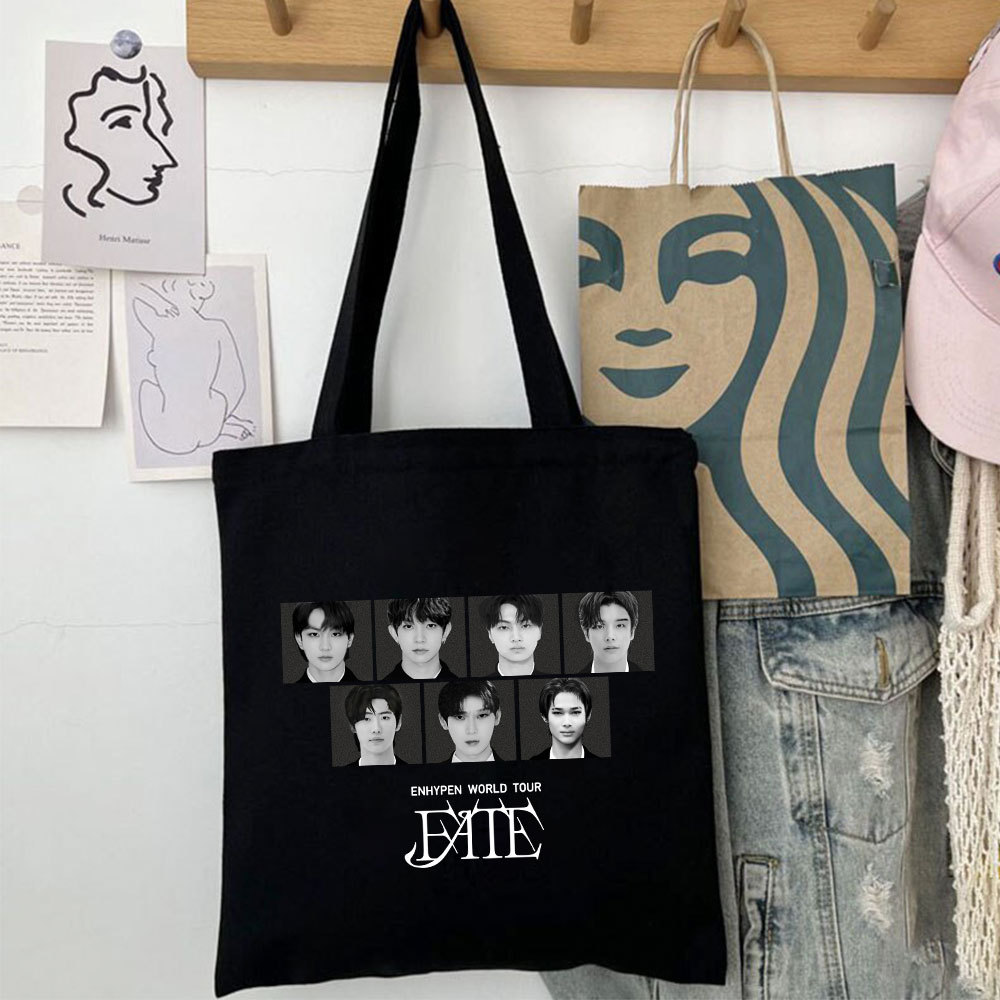 EN官方FATE同款帆布包黑白复古单肩包 梁祯元NI-KI世界巡演粉丝应