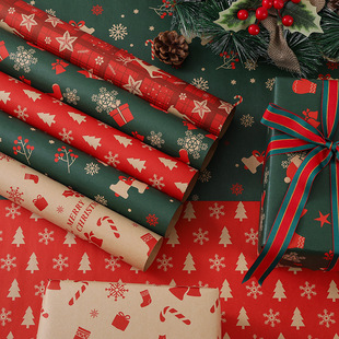 2024 New Christmas Wrapping Paper Thickened Kraft Paper Christmas Gift Gift Box Decoration Wrapping Paper Wholesale
