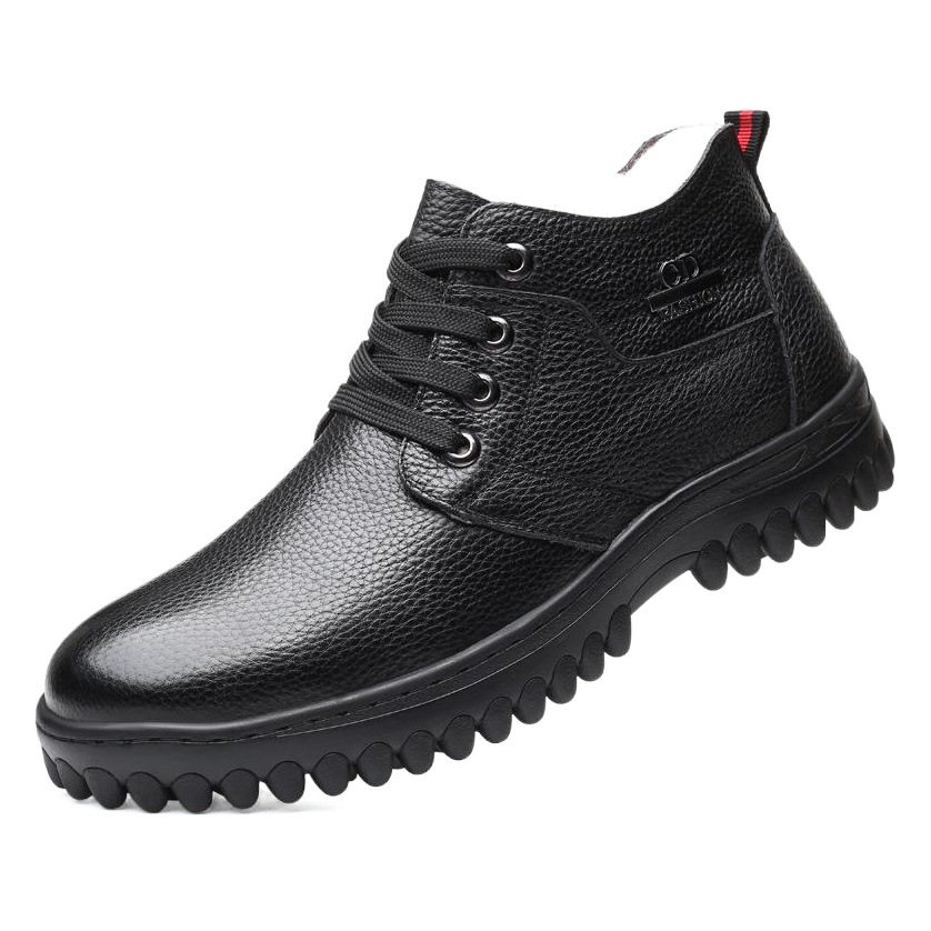 Invierno Nuevo cuero genuino zapatos de algodón de los hombres de lana caliente forrado de lana zapatos de los hombres capa superior de piel de vaca de mediana edad y ancianos zapatos de cuero de papá suave
