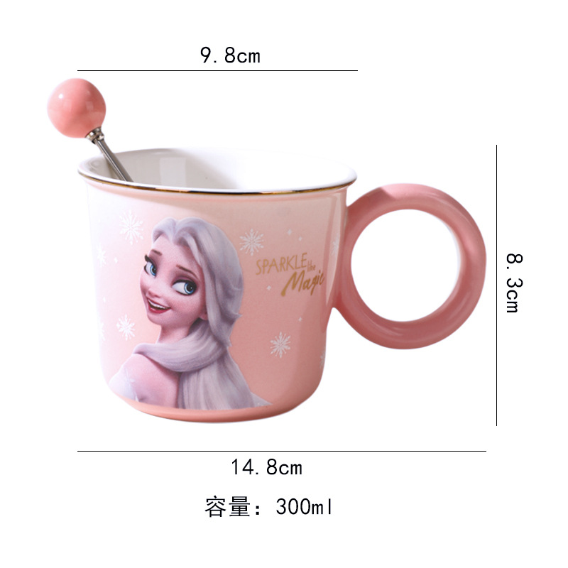 Taza de cerámica para el hogar de la princesa Disney Ice and Snow Aisha Taza de leche de oficina de alto valor con taza de pareja de cuchara
