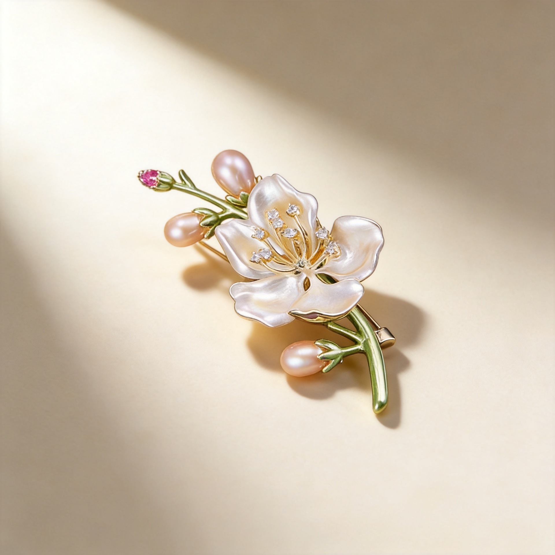 Enamel Oil-Drip Freshwater Pearl Magnolia Brooch Anti-Exposure Vintage Chinese Style Dress Qipao Versatile Brooch Pin