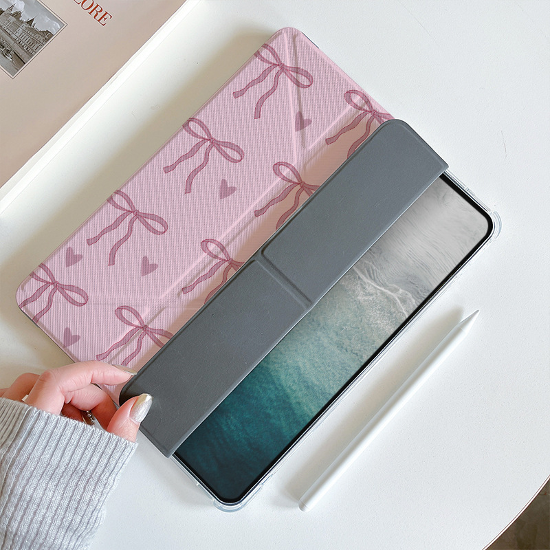 Apple iPadに適したペンスロット付きY折りたたみ塗装リボンパターン保護ケース磁気落下防止タブレット保護ケース|undefined