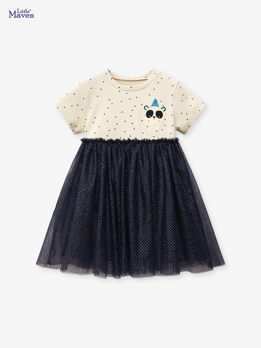 Little maven summer cartoon girl mesh skirt European and American cute princess dress short sleeve children dress
