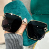 Square metal fashionable trend sunglasses flower-shaped, 2023 collection, gradient, European style