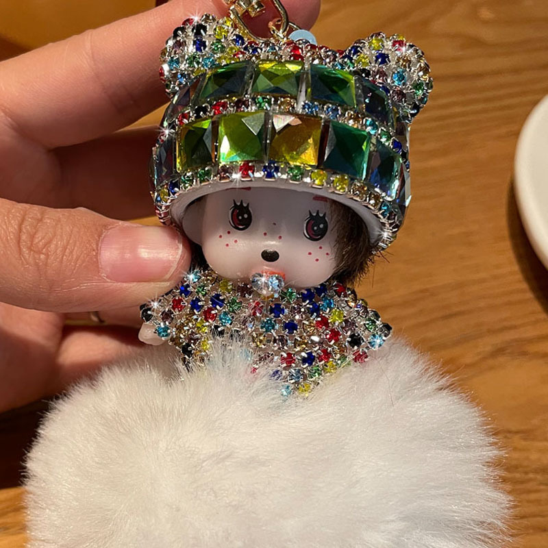 Corea del Sur creativo lindo diamante incrustado lindo Qiqi Bola de piel muñeca llavero mujer de dibujos animados par coche bolsa colgante